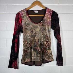 Vtg Y2K July Five Velvet Burnout Top Bell Sleeve Medium Fairy Leopard Whimsigoth